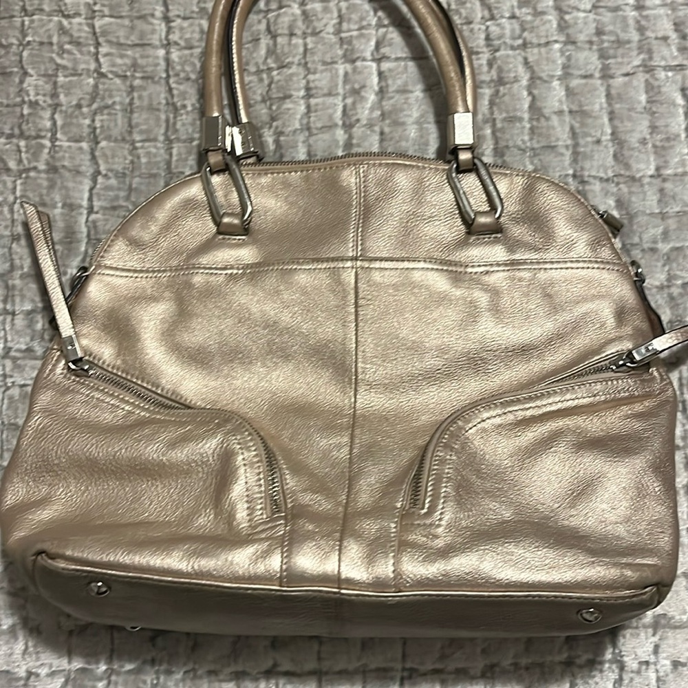 B Makowski metallic light rose gold purse 16” wide x 12” tall - pre-owned